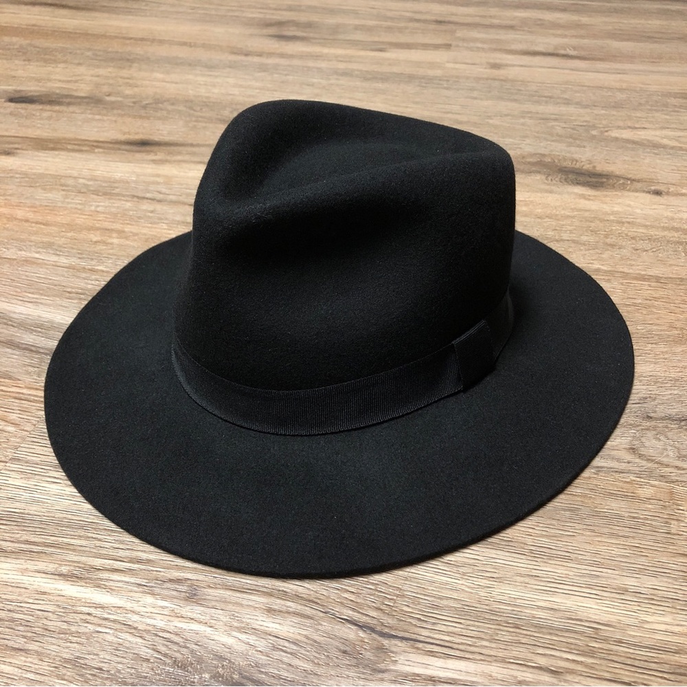 Biltmore For Madewell Montana Black Wool Felt Ribbon Wide Brim Fedora Hat S/M - Picture 4 of 7